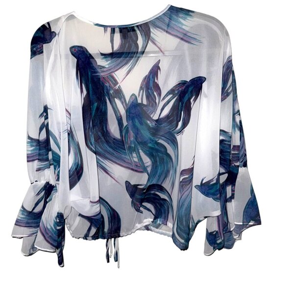 Ramona La Rue Betta Fish Print Crepe de Chine Batwing Blouse - OS - Picture 7 of 11